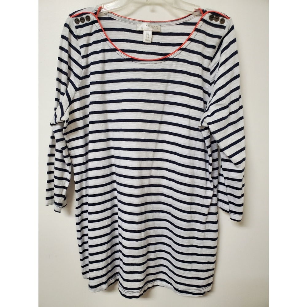 KENAR Navy & White Striped Top